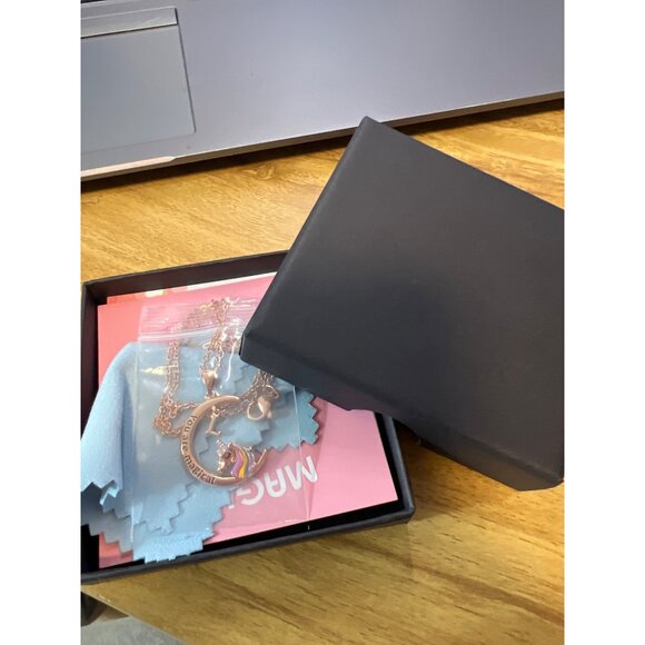 Unicorns Girls Necklaces, 14K Rose Gold Plated Moon Pendant Unicorn  Initial "L" - Picture 3 of 6